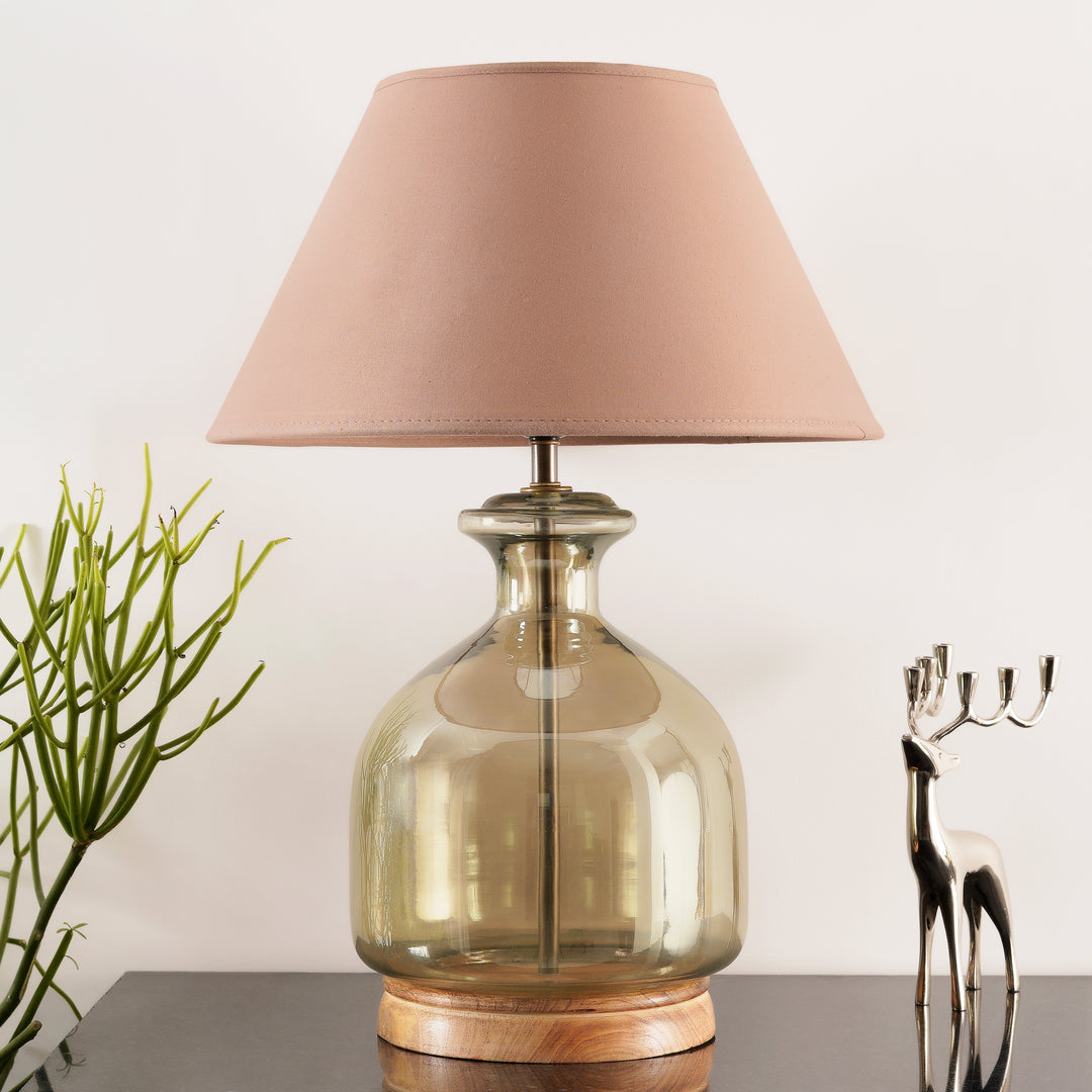 ALPER Smoke Luster Glass Table Lamp With Cotton Shade