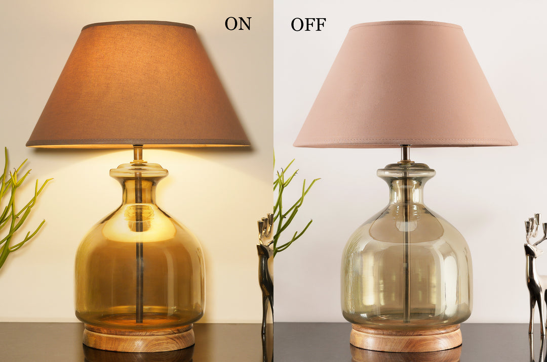 ALPER Smoke Luster Glass Table Lamp With Cotton Shade