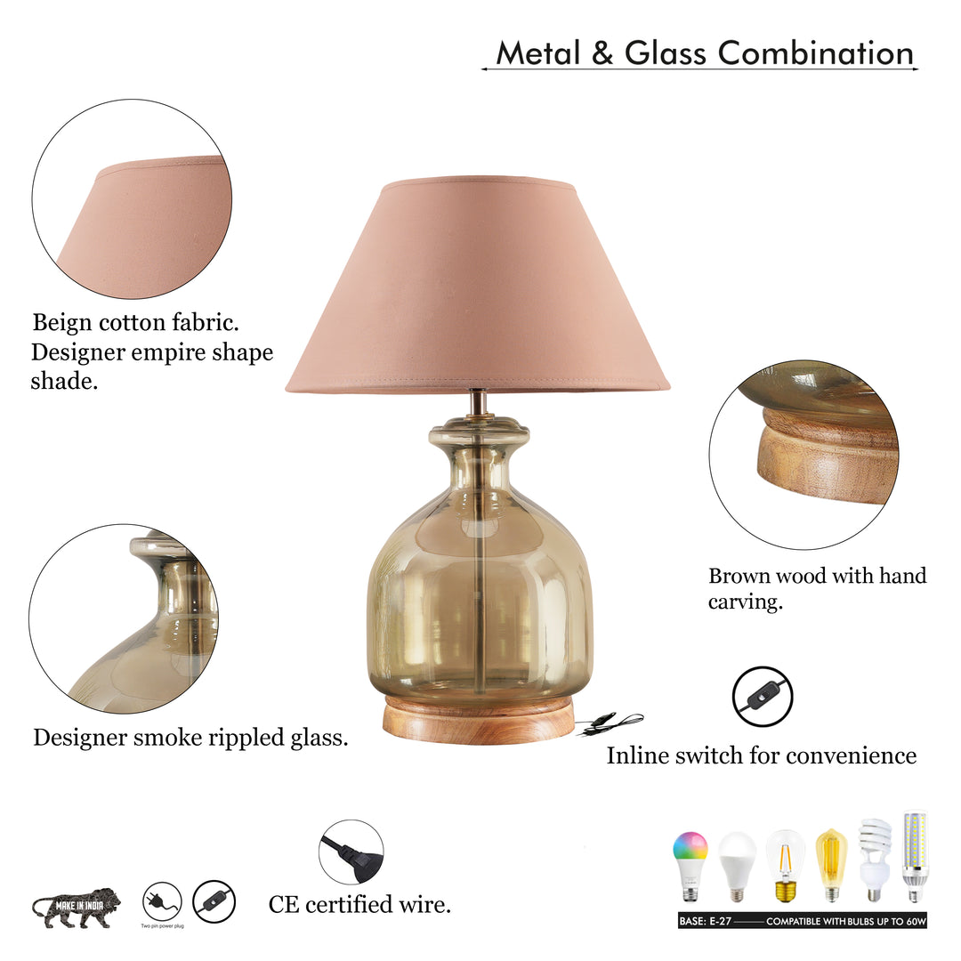 ALPER Smoke Luster Glass Table Lamp With Cotton Shade