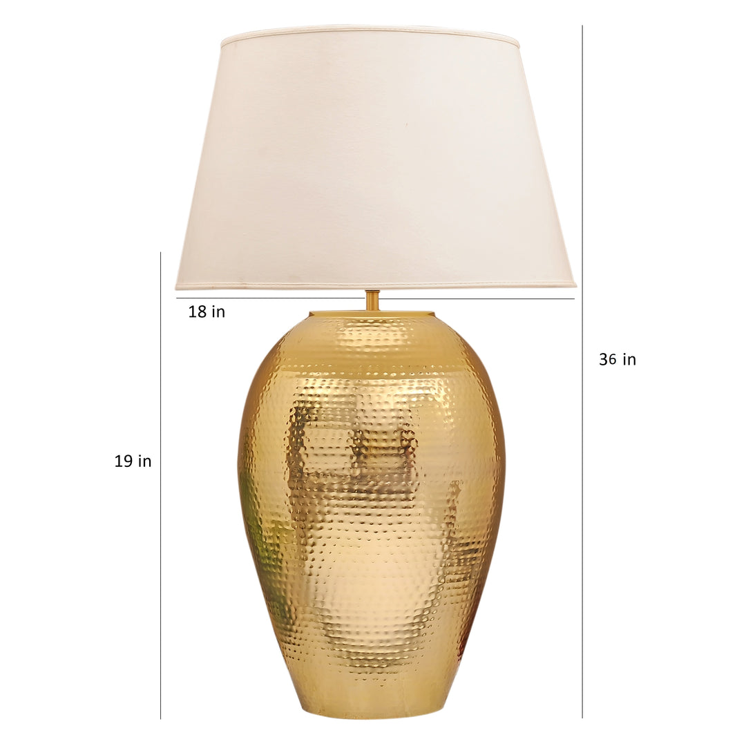 RICKFORD Hammered Pattern Huge Size Brass Table Lamp With Cotton Shade