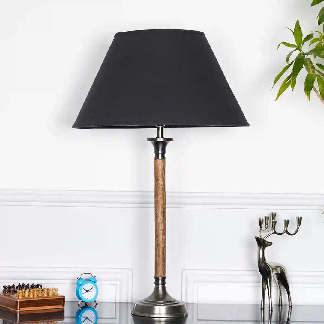 Waldorf Wood & Metal Table Lamp With Cotton Black Shade