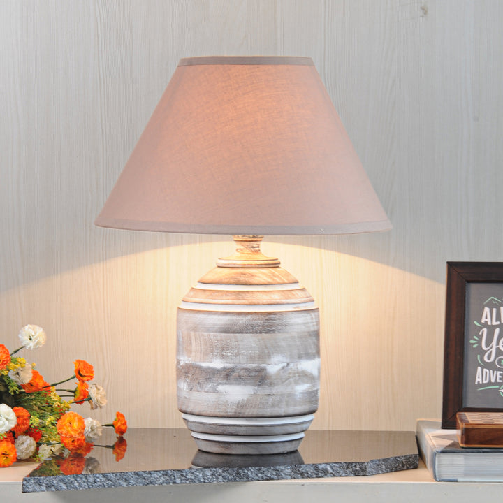 BRADBURY natural carved wood table lamp