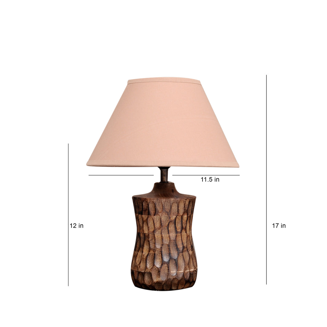 Emmett natural carved wood table lamp With Cotton Shade