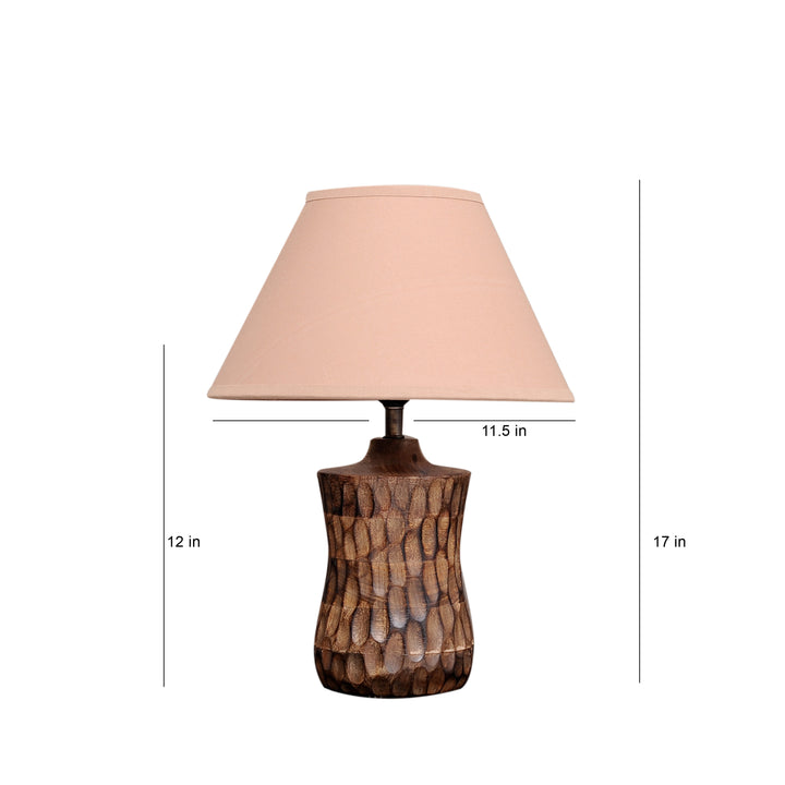 Emmett natural carved wood table lamp With Cotton Shade