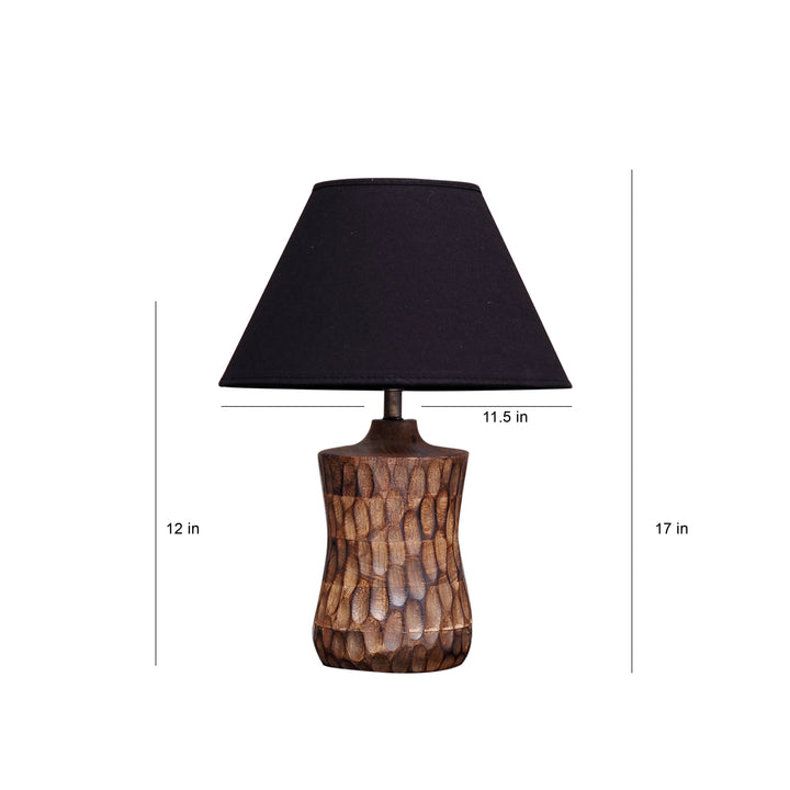 Emmett natural carved wood table lamp With Cotton Shade