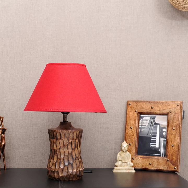 Emmett natural carved wood table lamp With Cotton Shade