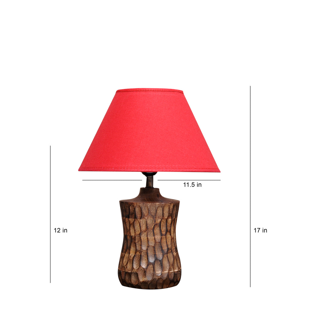 Emmett natural carved wood table lamp With Cotton Shade