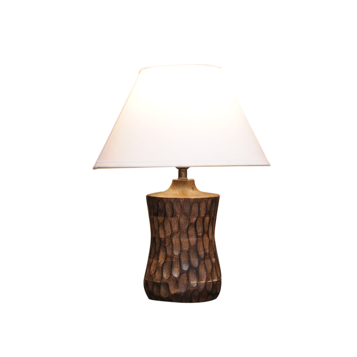 Emmett natural carved wood table lamp With Cotton Shade