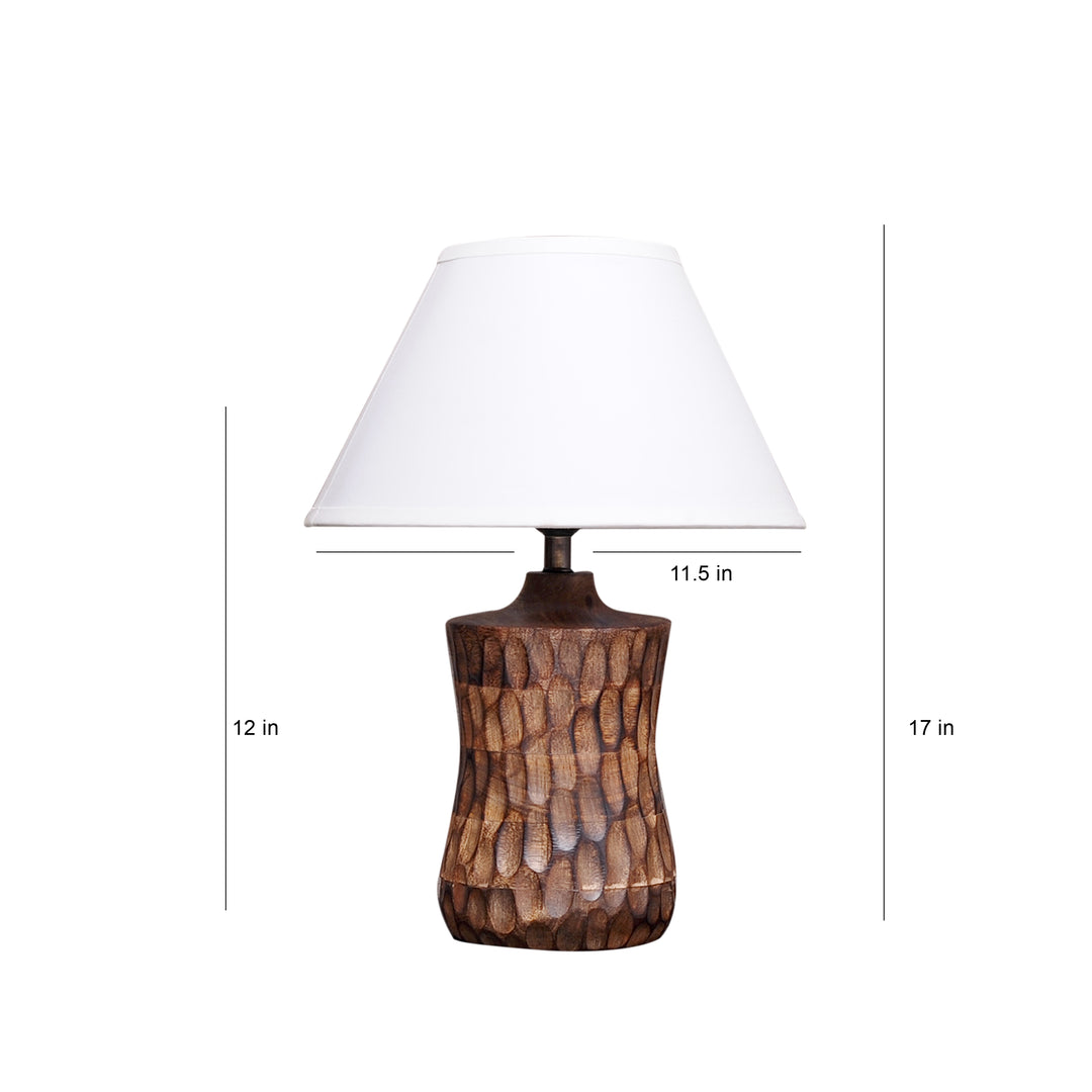 Emmett natural carved wood table lamp With Cotton Shade