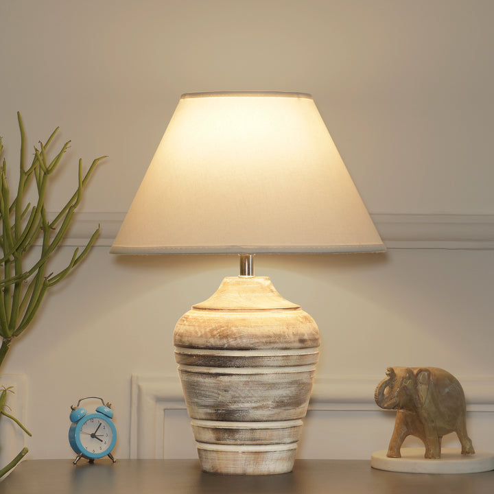 Prova distress white wood table lamp With Cotton Fabric Shade