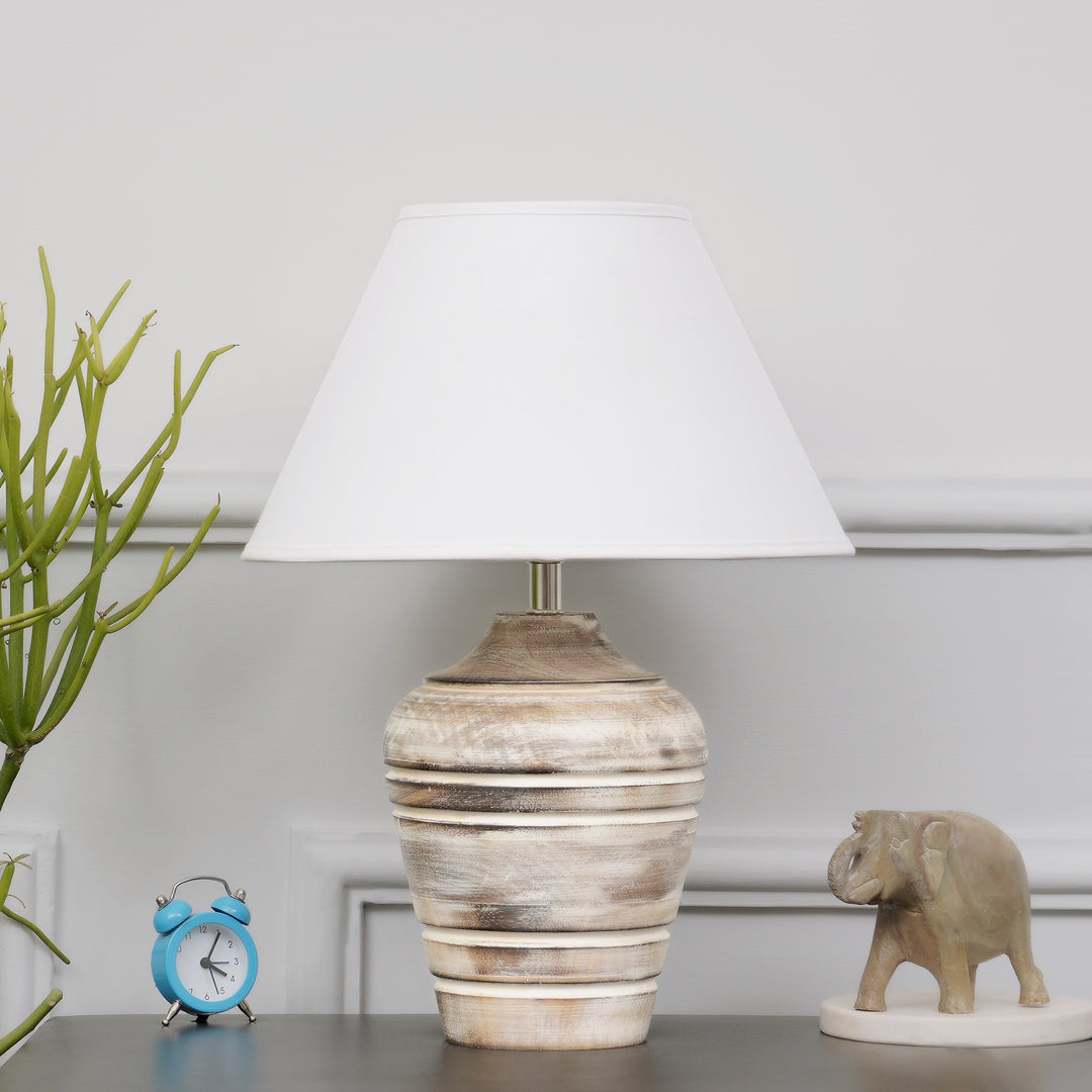 Prova distress white wood table lamp With Cotton Fabric Shade