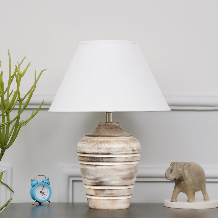 Prova distress white wood table lamp With Cotton Fabric Shade