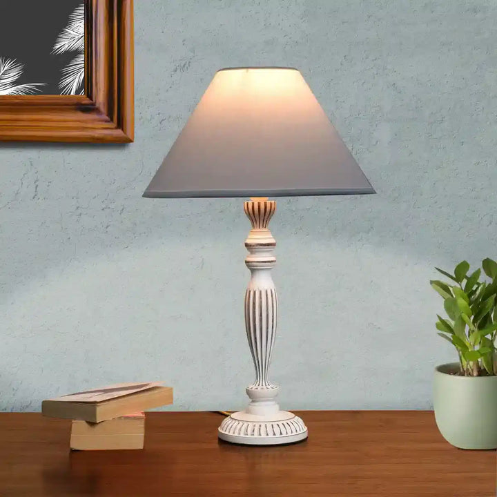 Forgo Solid Wood Table Lamp With White Cotton Shade