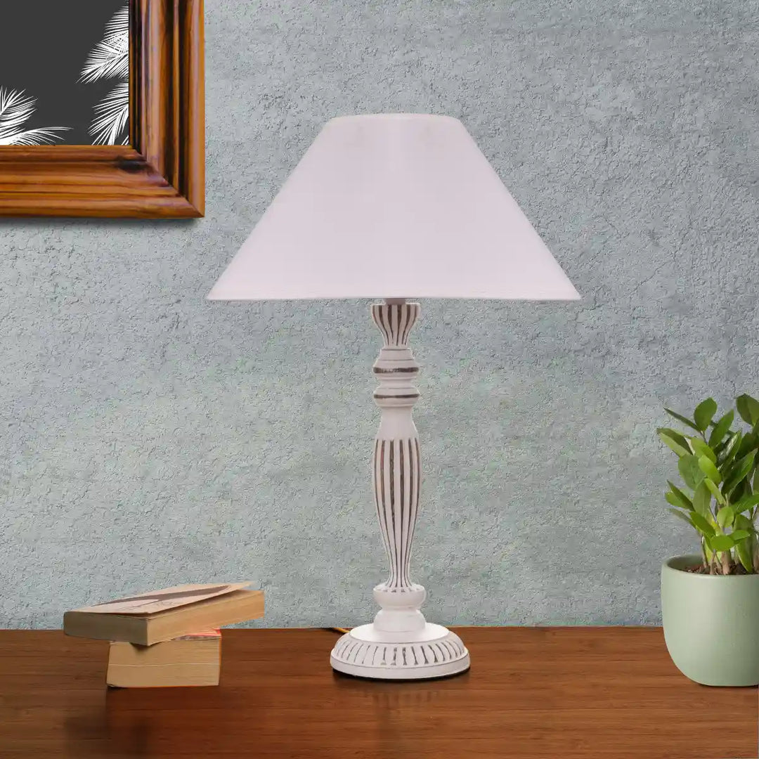 Forgo Solid Wood Table Lamp With White Cotton Shade