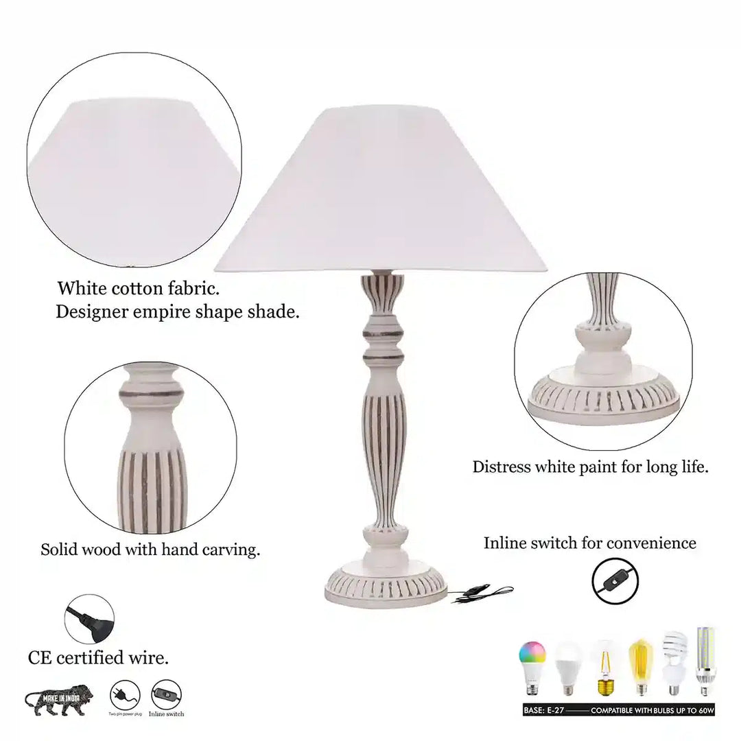 Forgo Solid Wood Table Lamp With White Cotton Shade