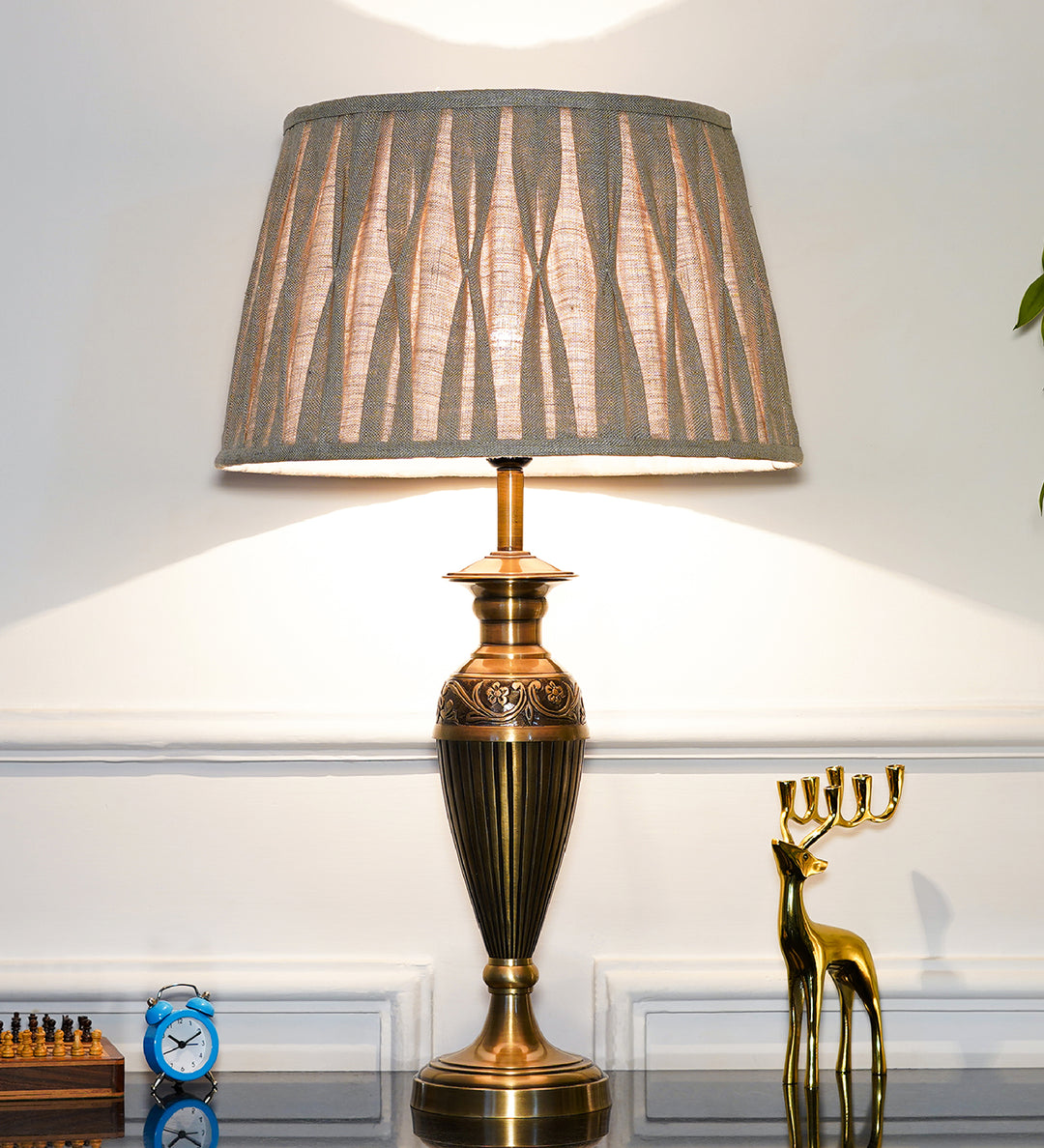 IPSWICH INGLEBY Gold Finish Aluminium Table Lamp with Beige Pleated Fabric Shade | Modern Bedside Lamp for Bedroom, Living Room, Study & Home Decor
