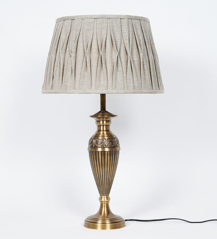 IPSWICH INGLEBY Gold Finish Aluminium Table Lamp with Beige Pleated Fabric Shade | Modern Bedside Lamp for Bedroom, Living Room, Study & Home Decor