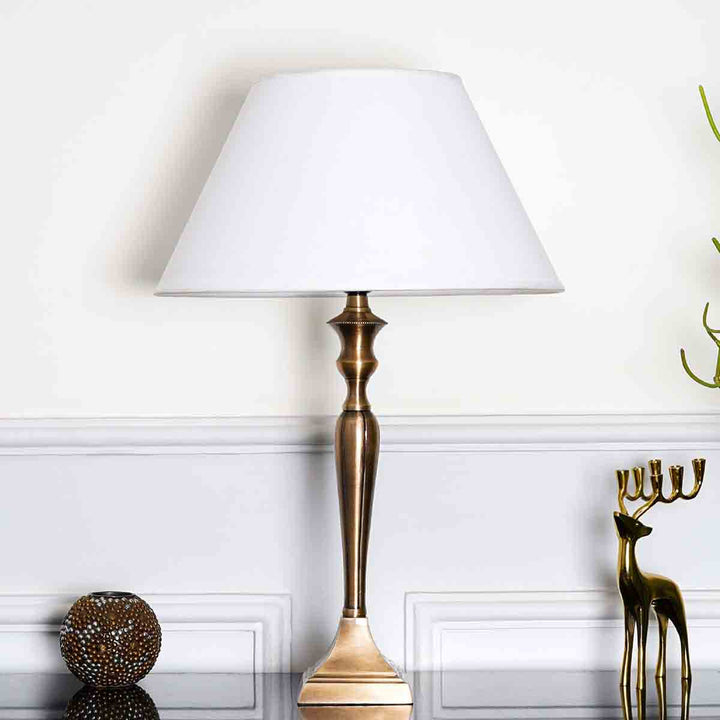 Viking Antique Brass Table Lamp With White Cotton Shade