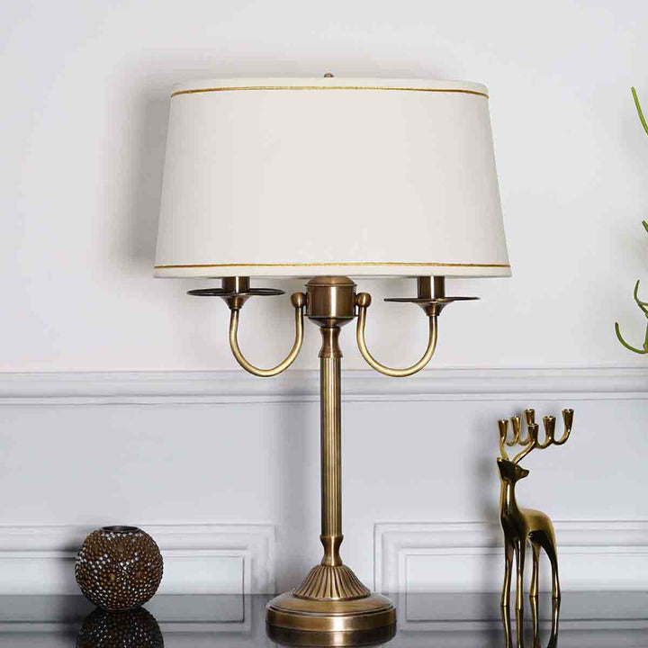 Stiffel Pure Brass Table Lamp With Off White Cotton Shade