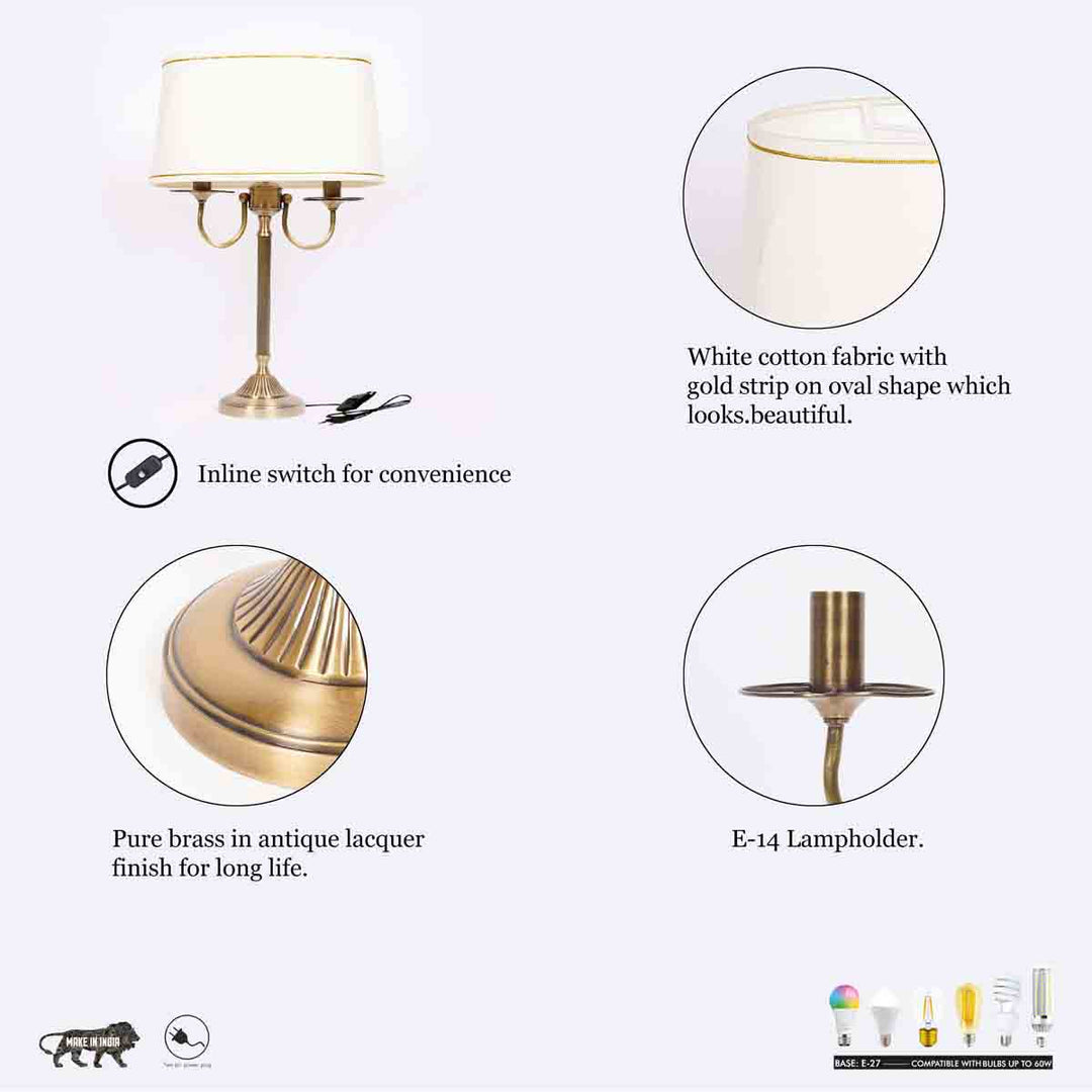 Stiffel Pure Brass Table Lamp With Off White Cotton Shade