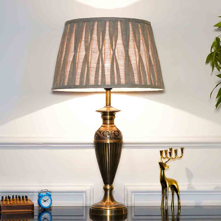 Ingleby Antique Brass Table Lamp With Cotton Black Shade