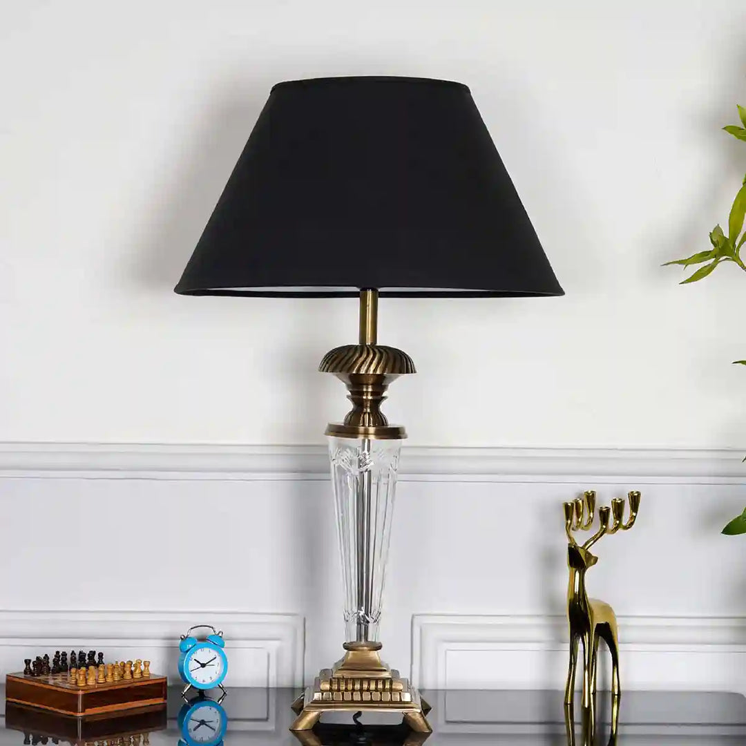 Provence Antique Brass Table Lamp With Black Cotton Shade