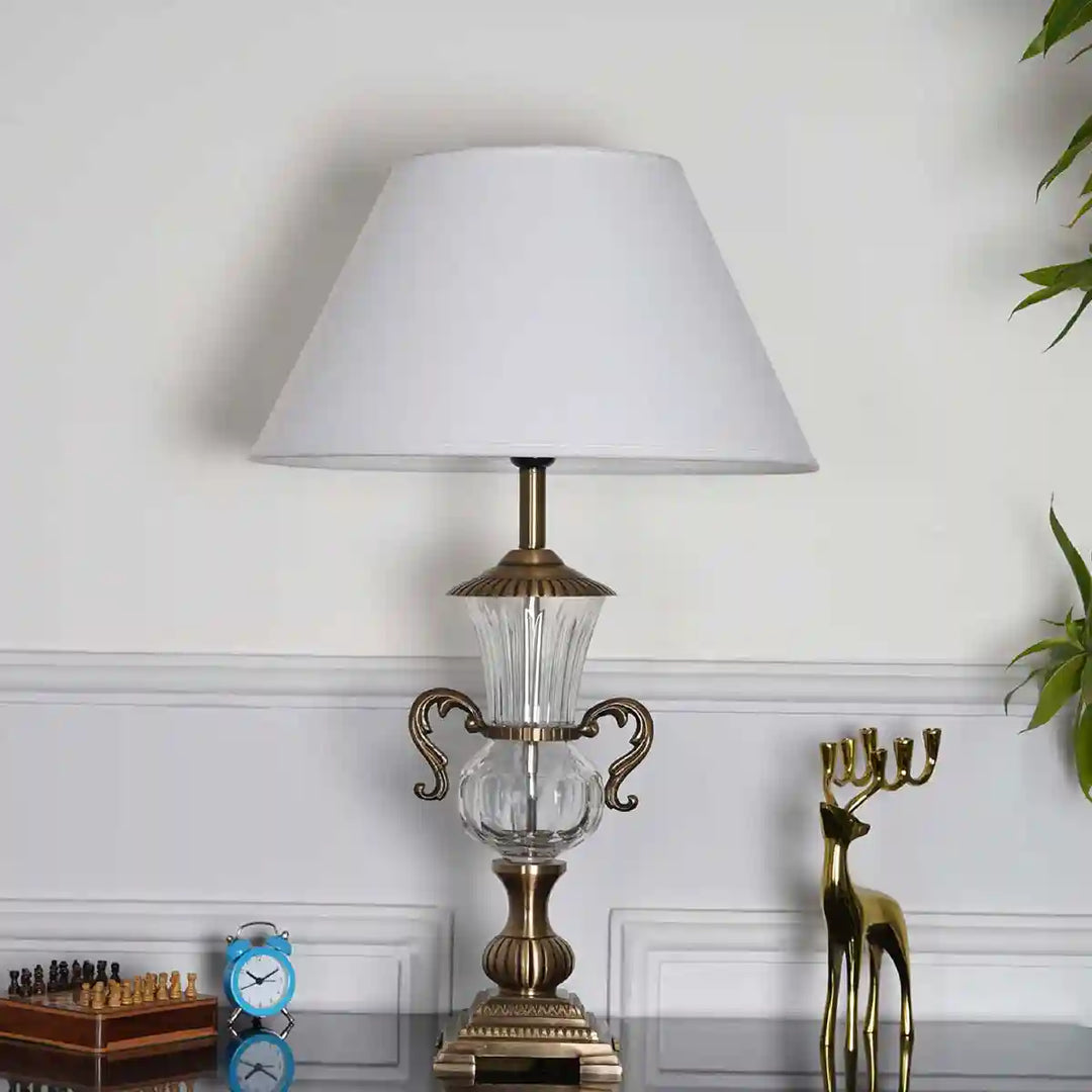 Polina Brass and Glass Table Lamp With White Cotton Shade