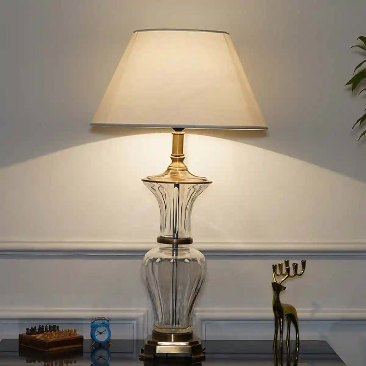 Dalston Brass and Laid Glass Table Lamp With White Cotton Shade