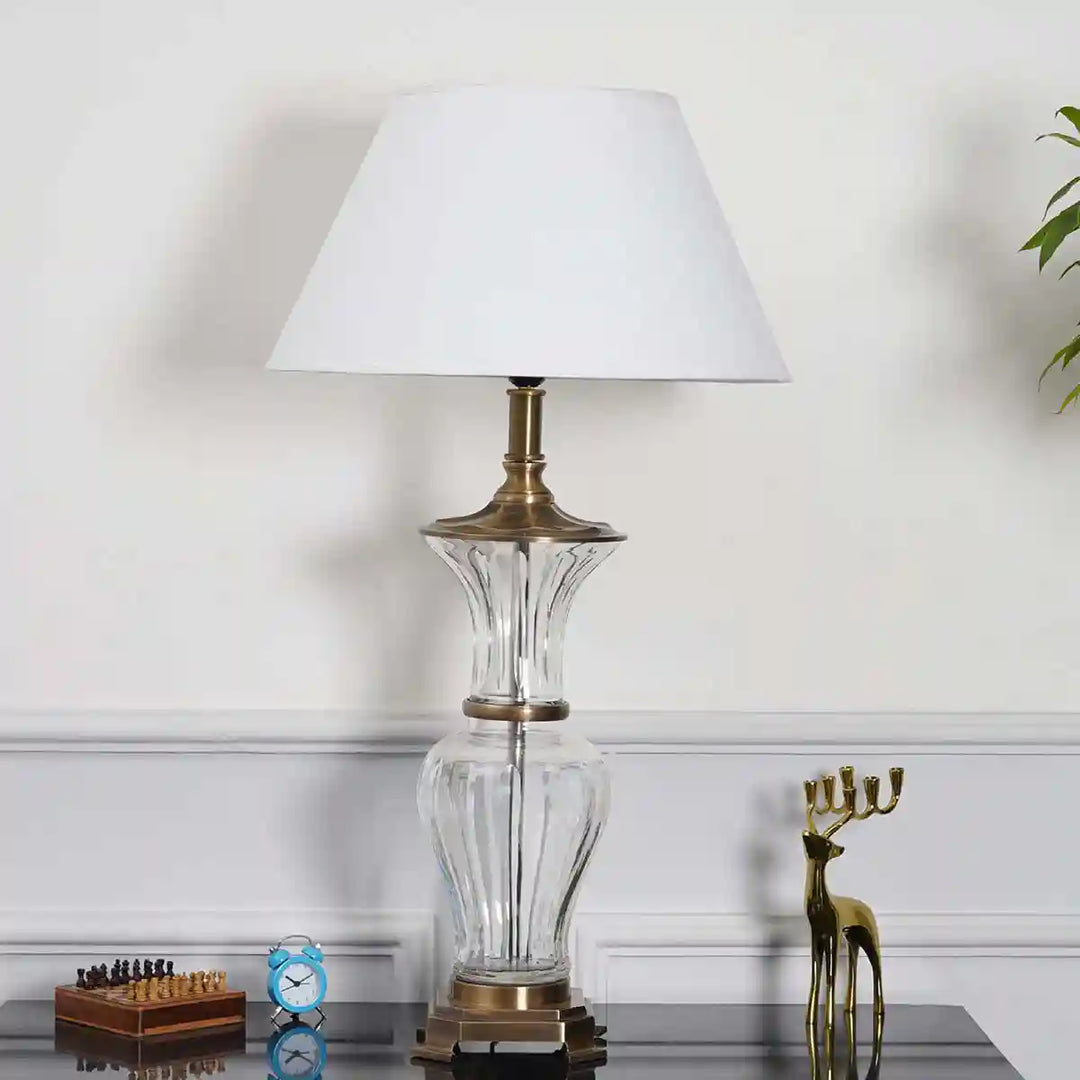 Dalston Brass and Laid Glass Table Lamp With White Cotton Shade