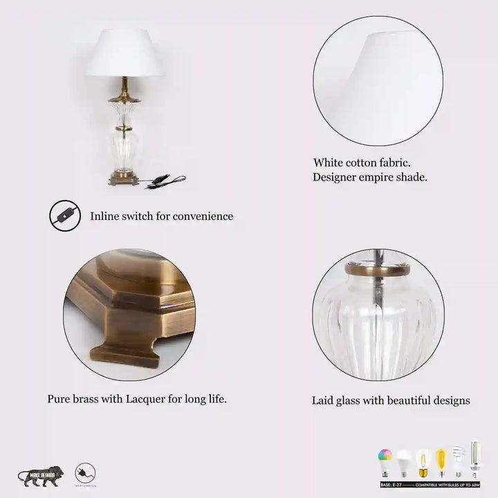 Dalston Brass and Laid Glass Table Lamp With White Cotton Shade