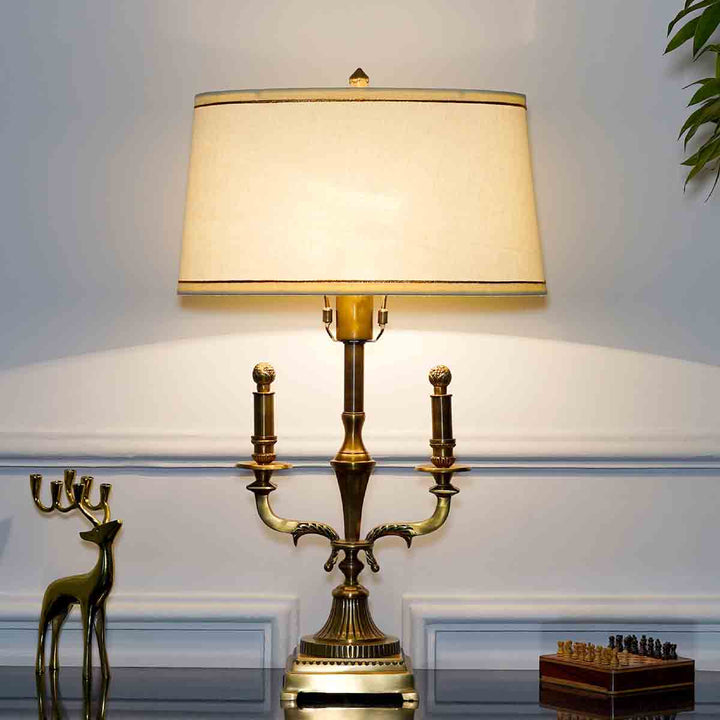 Nixon Brass Table Lamp With Off White Cotton Shade