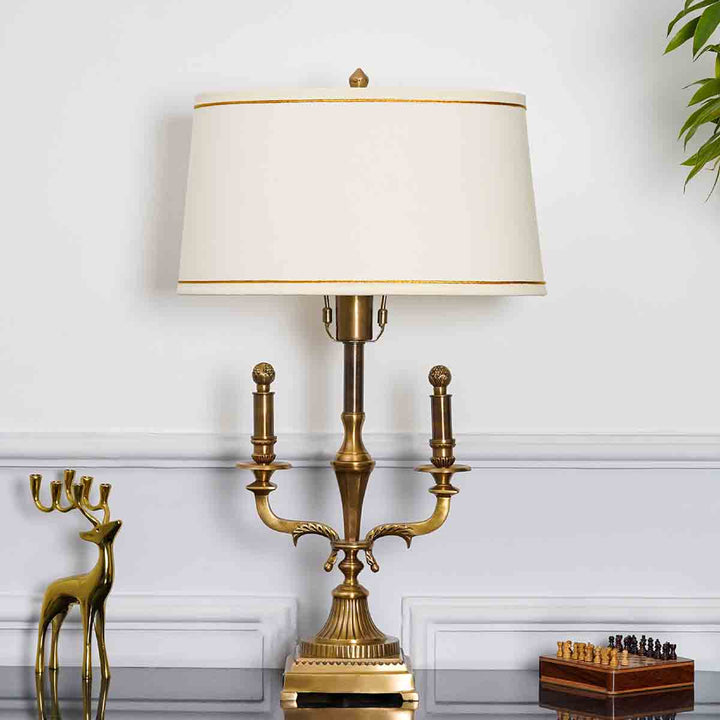 Nixon Brass Table Lamp With Off White Cotton Shade