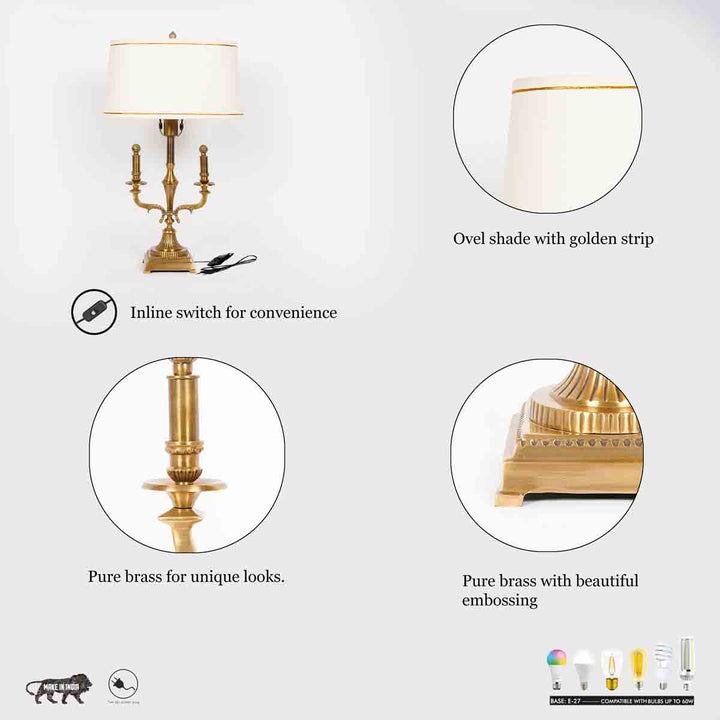 Nixon Brass Table Lamp With Off White Cotton Shade