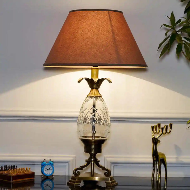 Louise Brass and Glass Table Lamp With Beige Cotton Shade