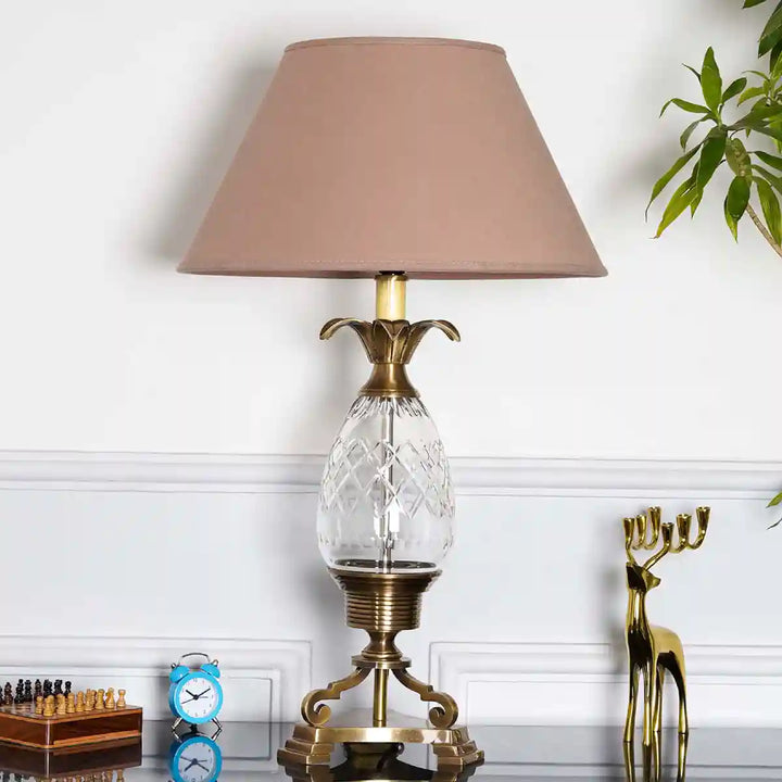 Louise Brass and Glass Table Lamp With Beige Cotton Shade