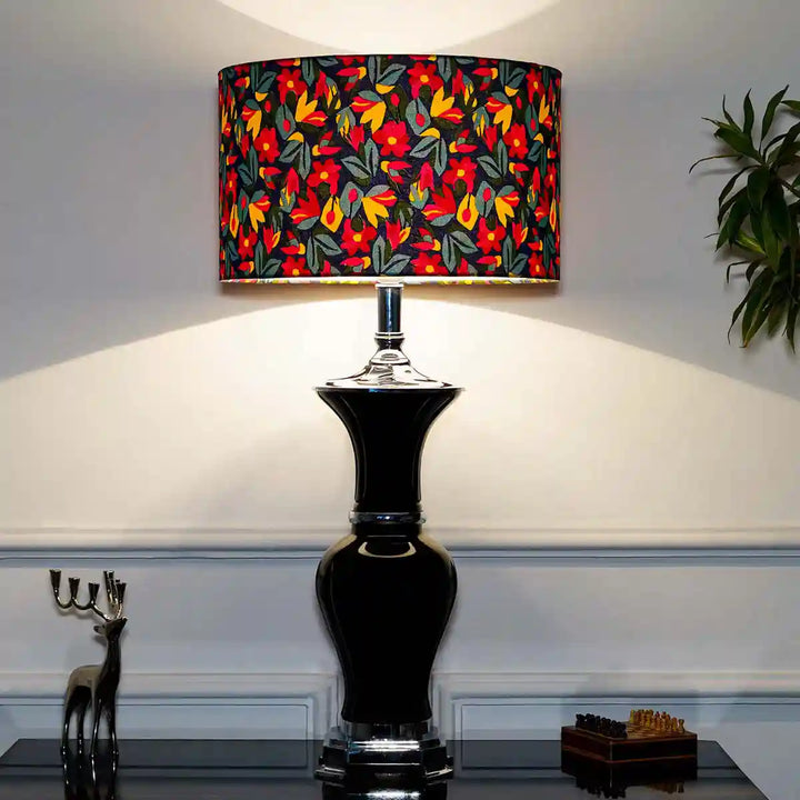 Sola Glass and Metal Table Lamp With Multi Color Cotton Shade