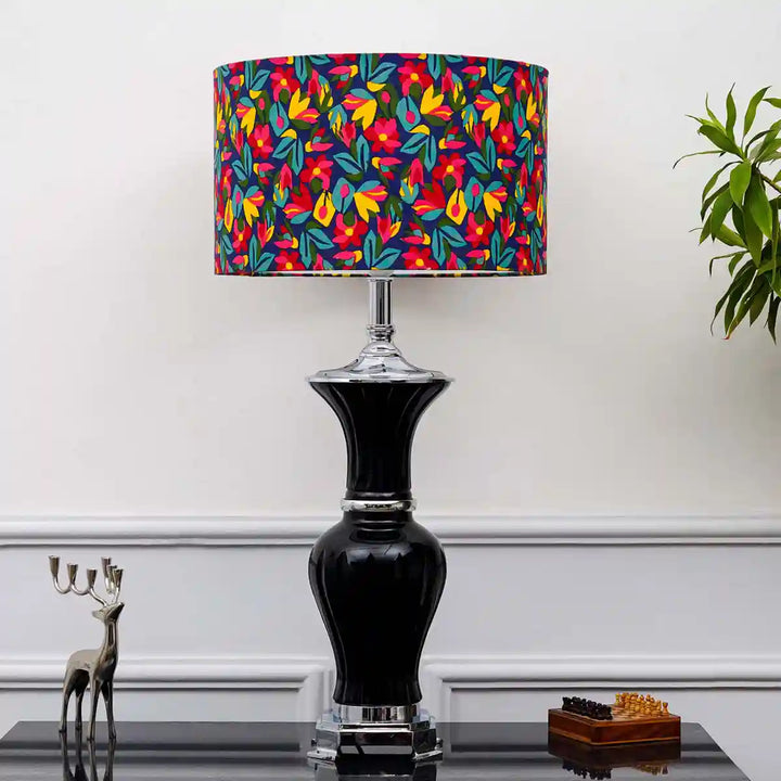 Sola Glass and Metal Table Lamp With Multi Color Cotton Shade