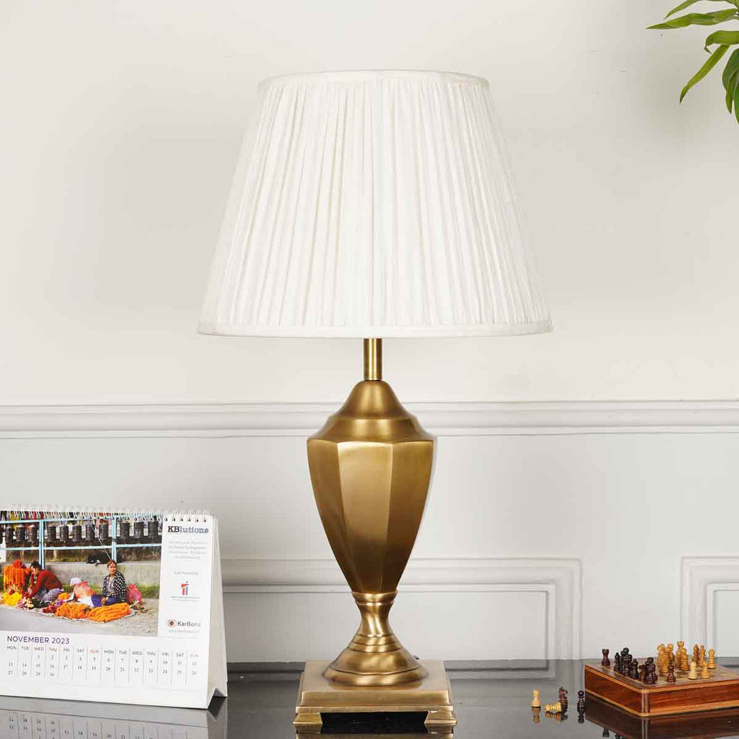 Orris Brass Table Lamp With Beige Cotton Shade