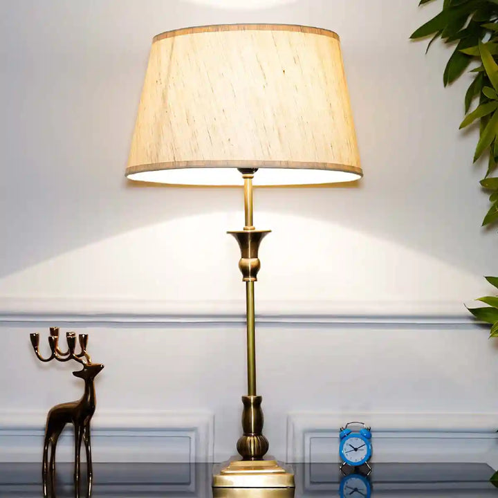 Delta Brass Table Lamp With Off White Linen Shade