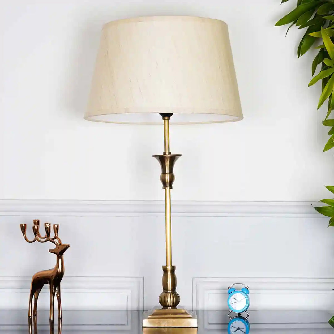 Delta Brass Table Lamp With Off White Linen Shade