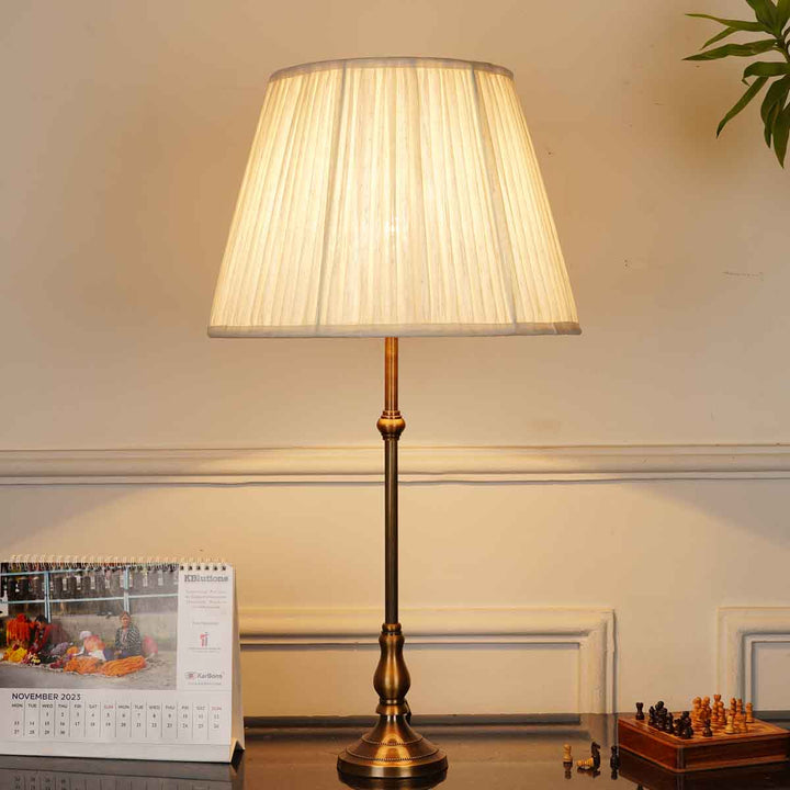 Troy Brass Table Lamp With Off White Linen Shade