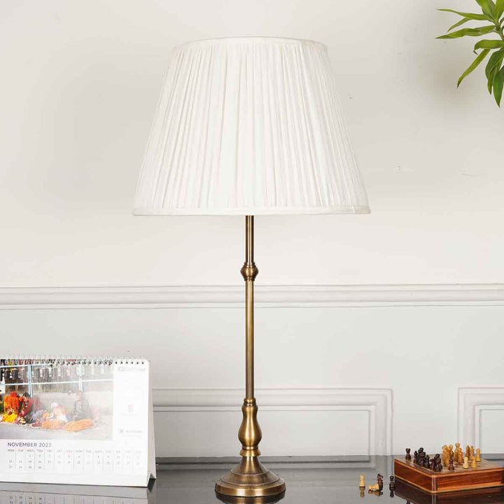 Troy Brass Table Lamp With Off White Linen Shade