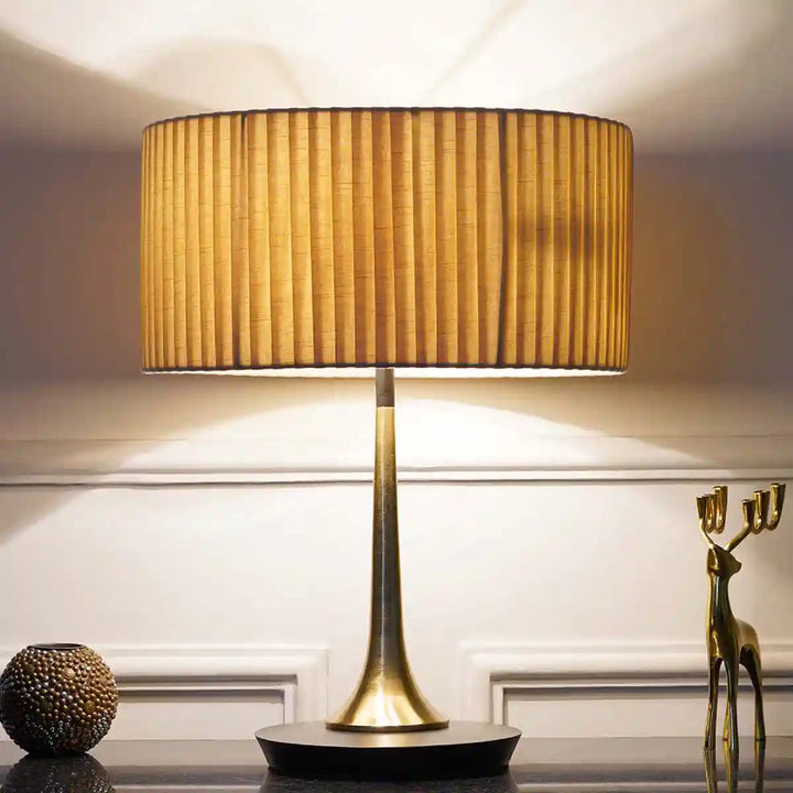 Albert Brass and Black metal table Lamp With Off-White Cotton Shade