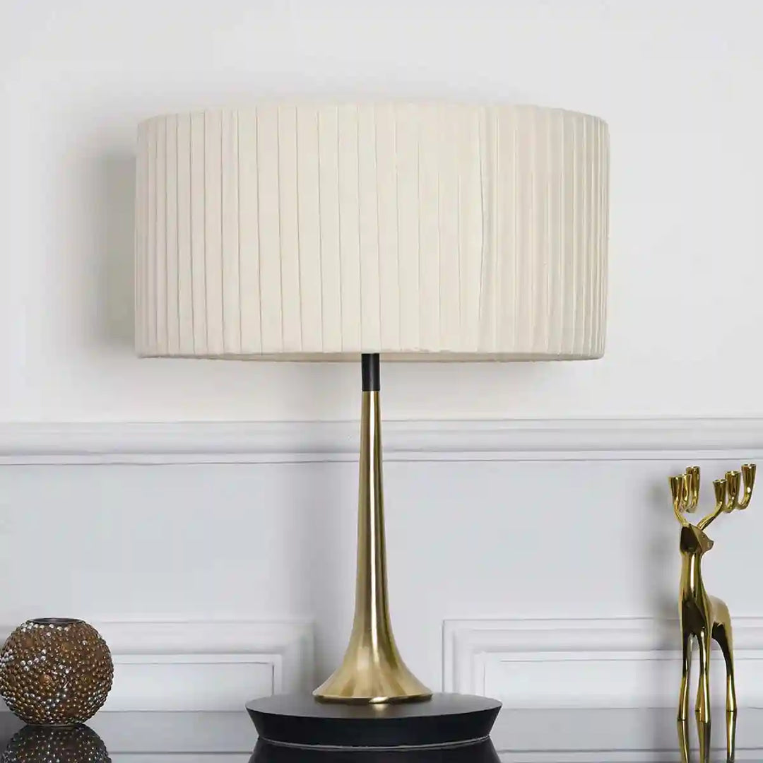 Albert Brass and Black metal table Lamp With Off-White Cotton Shade