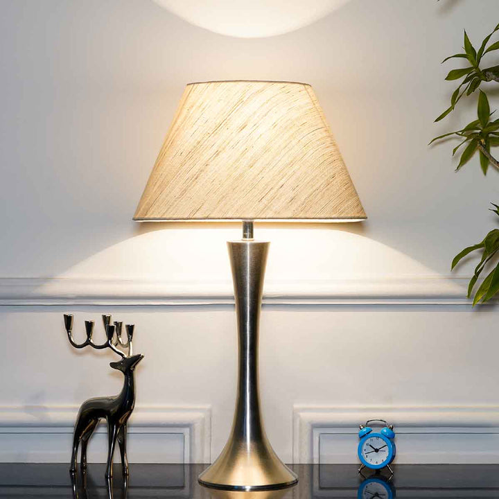 Tico Chrome Metal Table Lamp With Off White Linen Shade