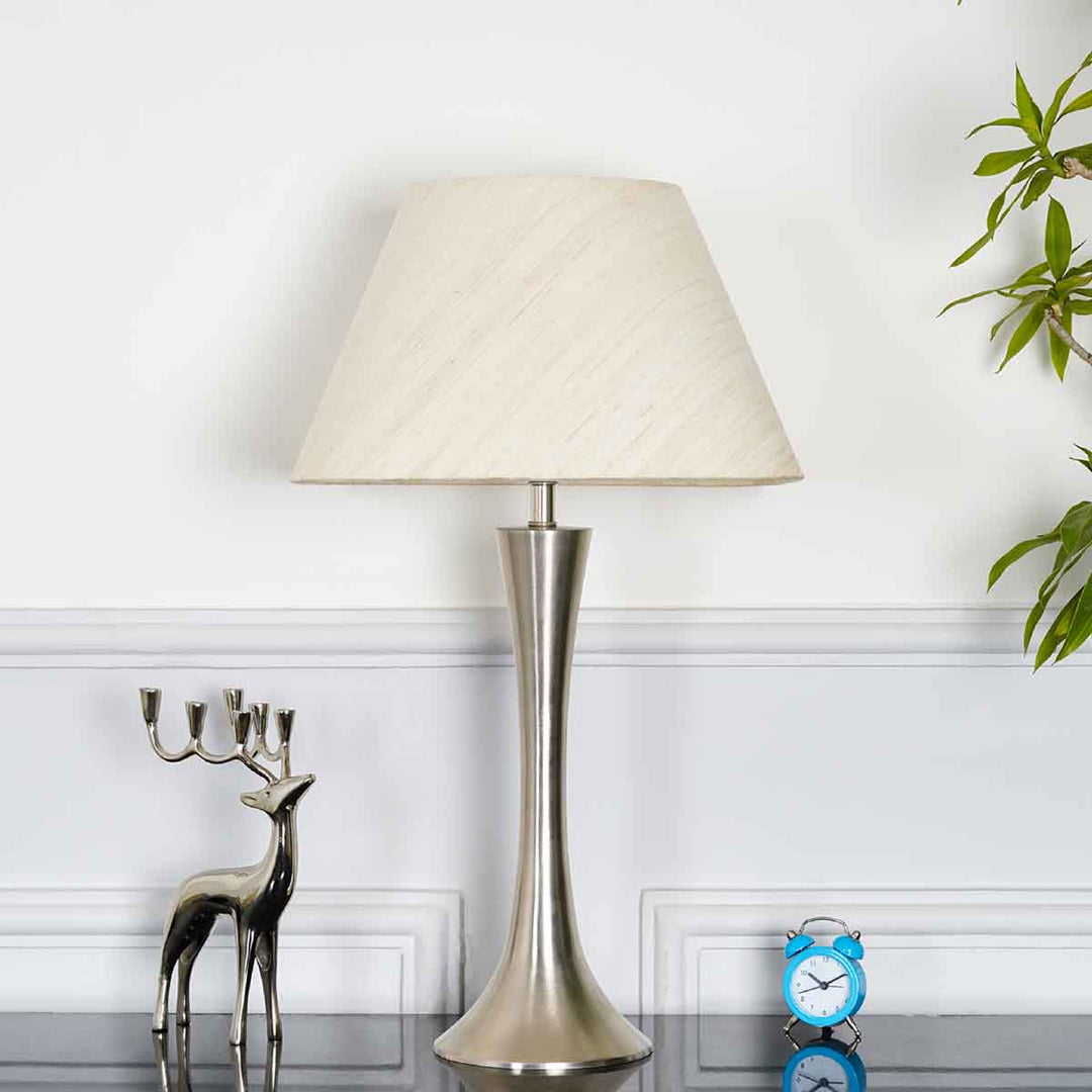 Tico Chrome Metal Table Lamp With Off White Linen Shade