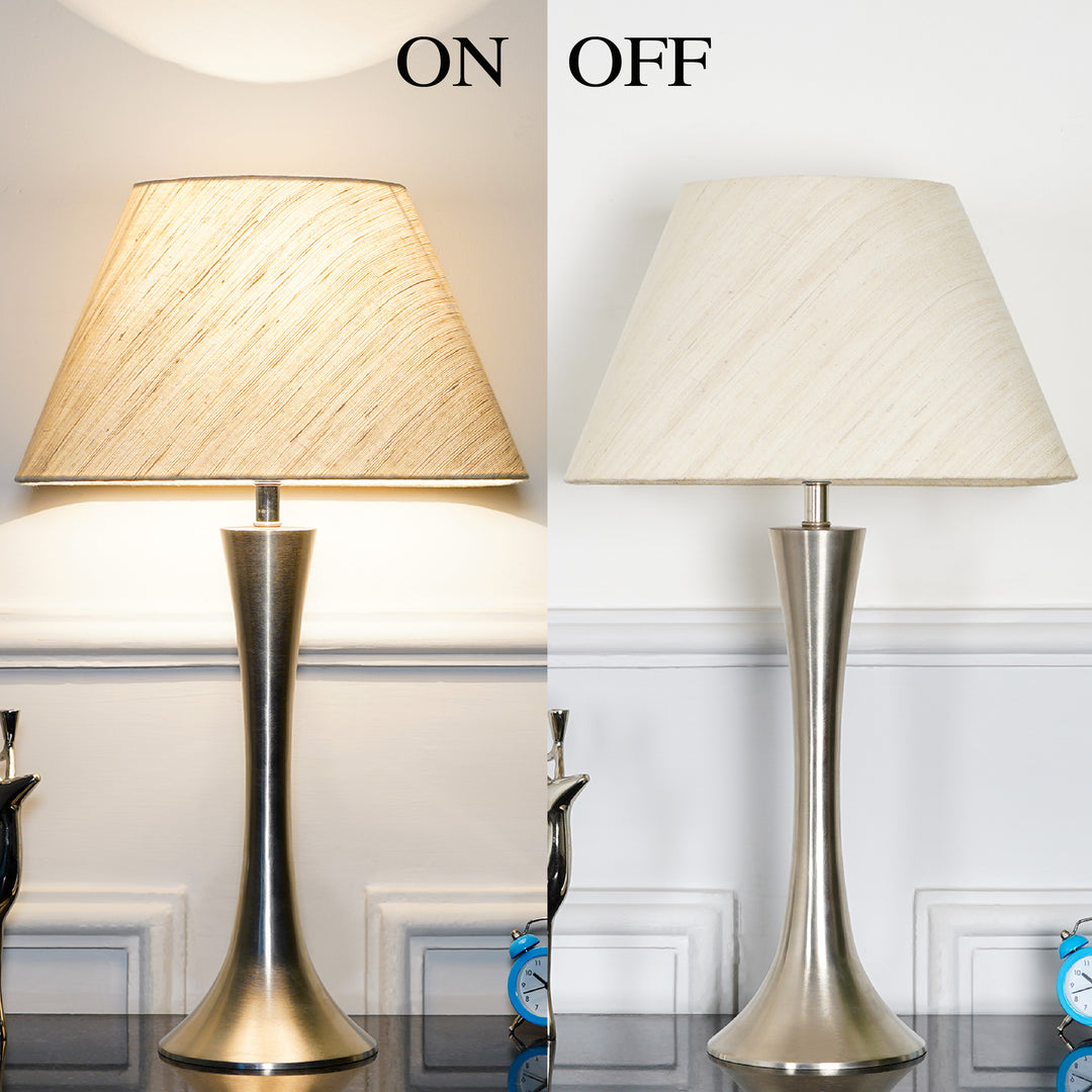 TICO Chrome Metal Table Lamp With Off White Linen Shade