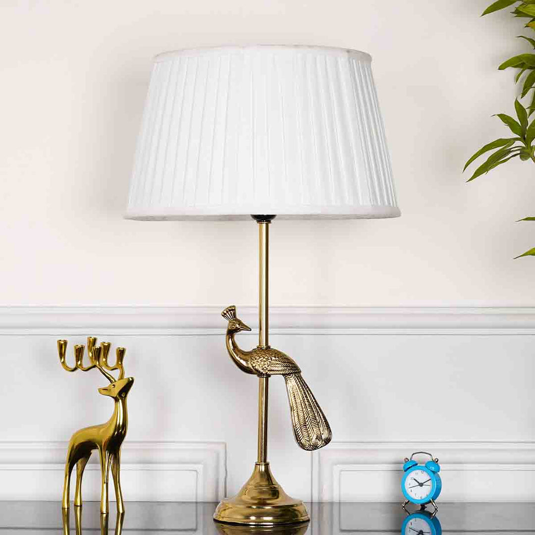 Torre Brass Finish Aluminium Table Lamp With Off White Linen Shade