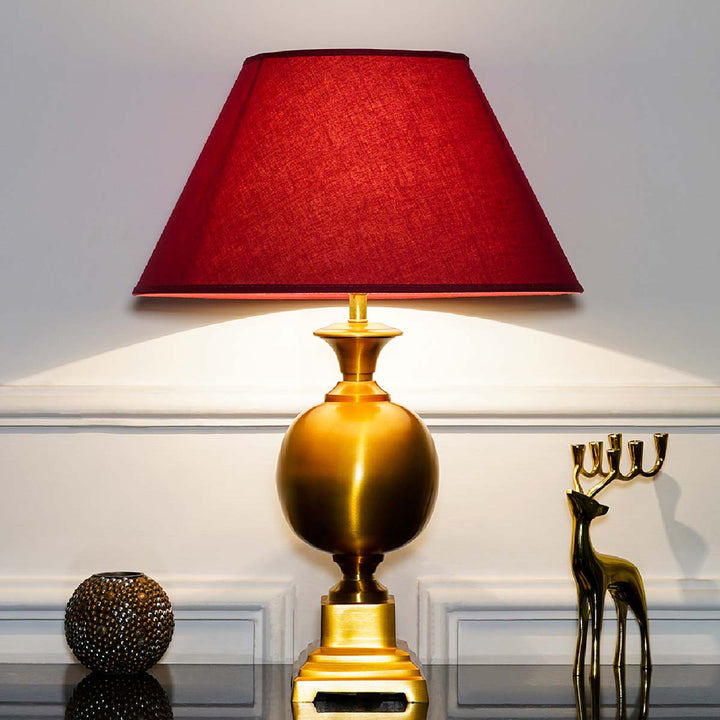 Faris Metal Table Lamp With Maroon Cotton Shade