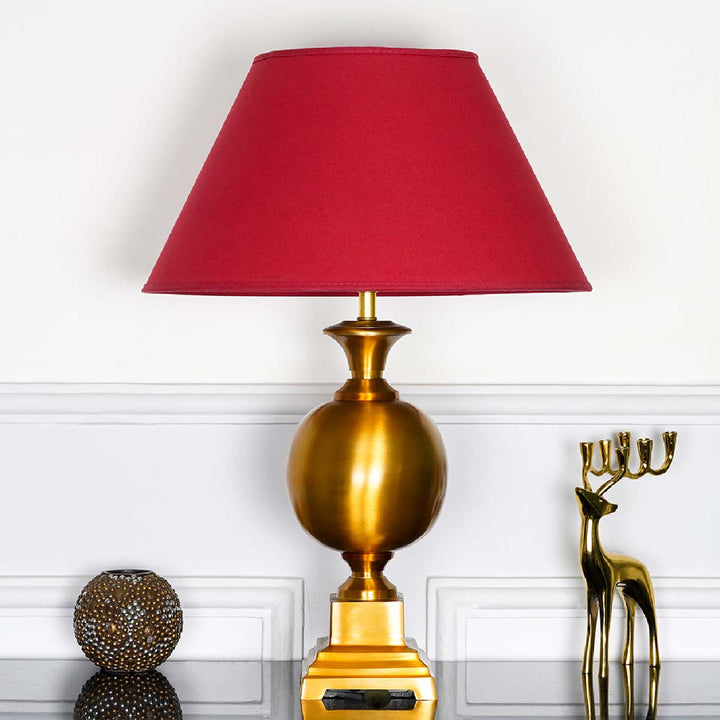 Faris Metal Table Lamp With Maroon Cotton Shade